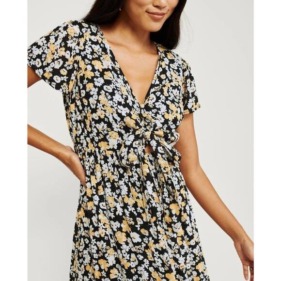 Abercrombie & Fitch Floral High-Low Flare Midi Dress Pocket Boho Bohemian XS - Picture 3 of 15